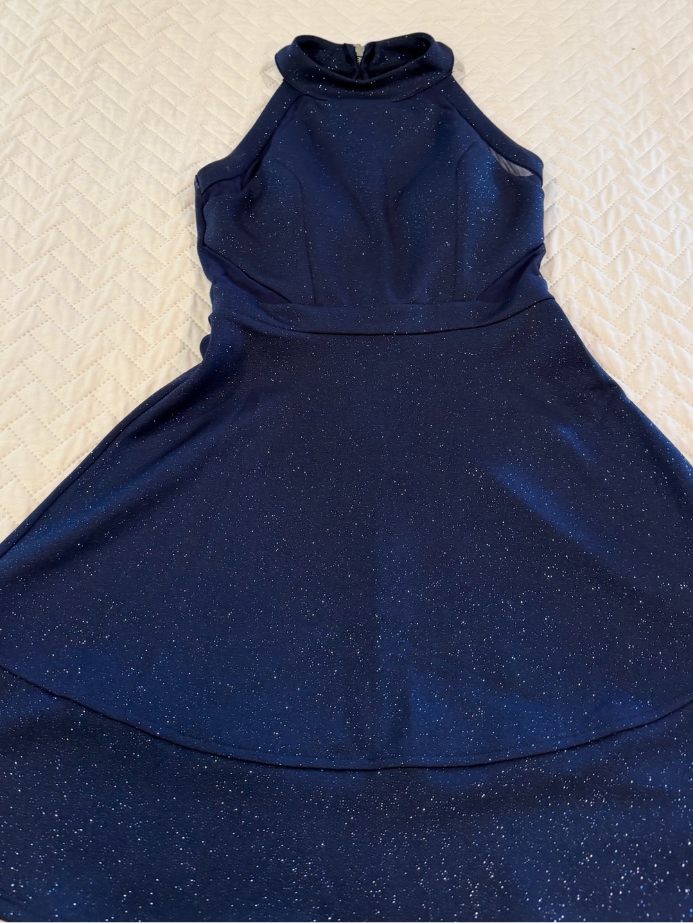 Honey and Rosie Navy Sparkle High-Low Halter Dress